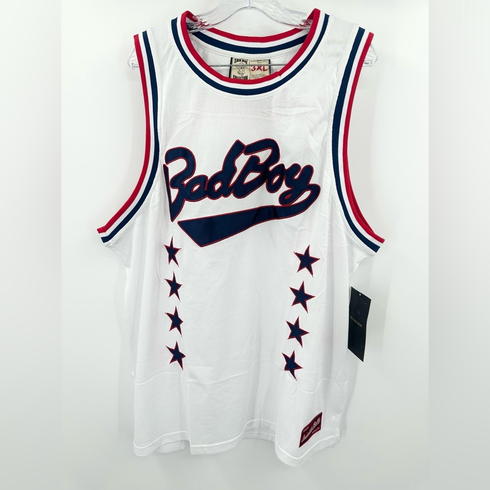 Invisible Bully x Bad Boy NEW Basketball Jersey BIGGIE 72 White Blue Red Size 3X